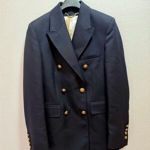 Golden Goose Navy Pea Coat with Gold Buttons